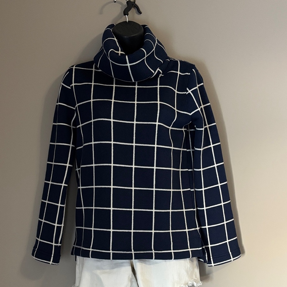 J. Crew Navy and White Turtleneck Sweater